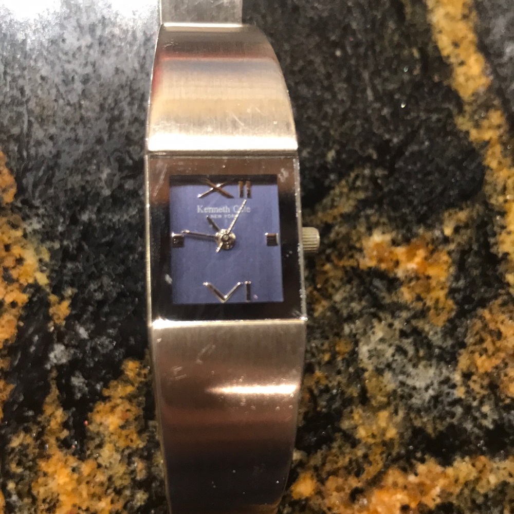 Kenneth Cole square watch silver and blue face